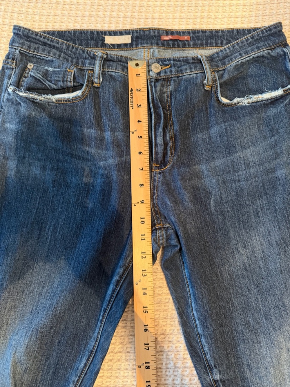 Pilcro Distressed Cropped Jeans in Dark Blue - Slim Boyfriend Cropped - Picture 6 of 6
